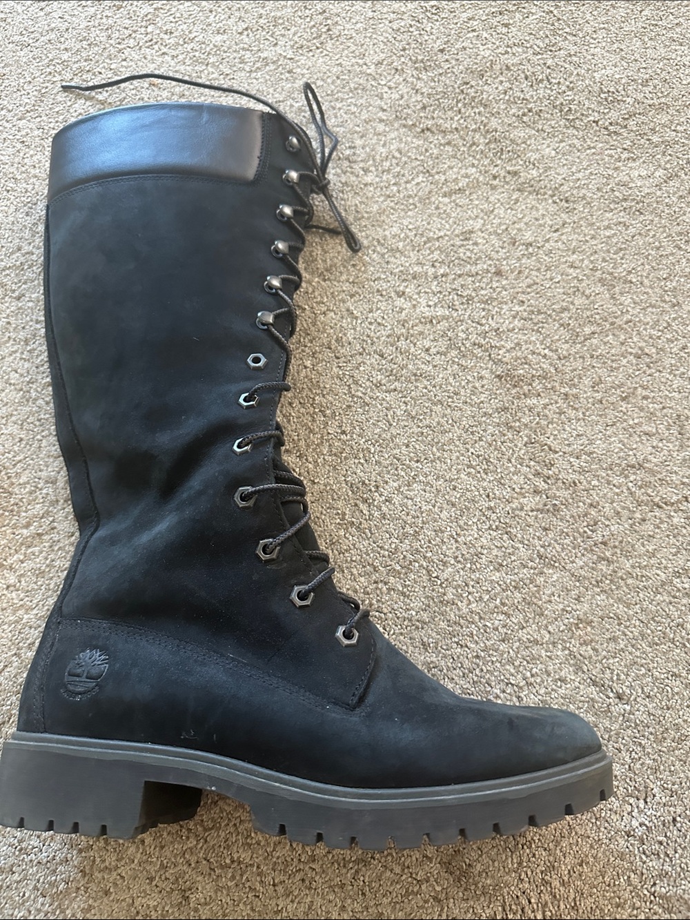 Timberland Women's Black Tall Lace-Up Combat Boot 14” size 8.5